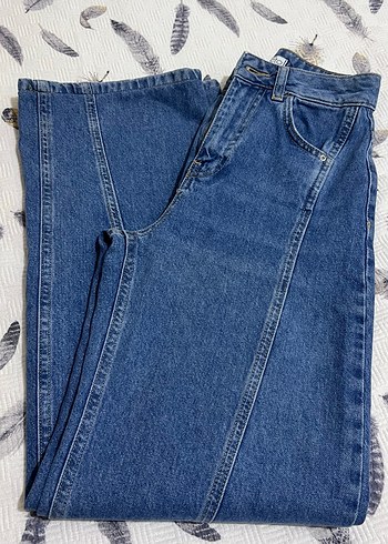 Mavi Bol kesim yüksek bel Kadın Kot Pantolon - Görsel 5