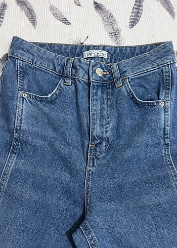 Mavi Bol kesim yüksek bel Kadın Kot Pantolon - Görsel 6