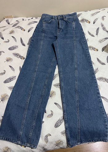 Mavi Bol kesim yüksek bel Kadın Kot Pantolon - Görsel 12