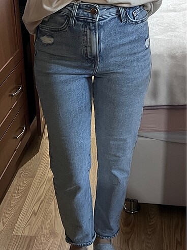 Mavi mom jean , süper yüksek bel , dar paça. - Görsel 5