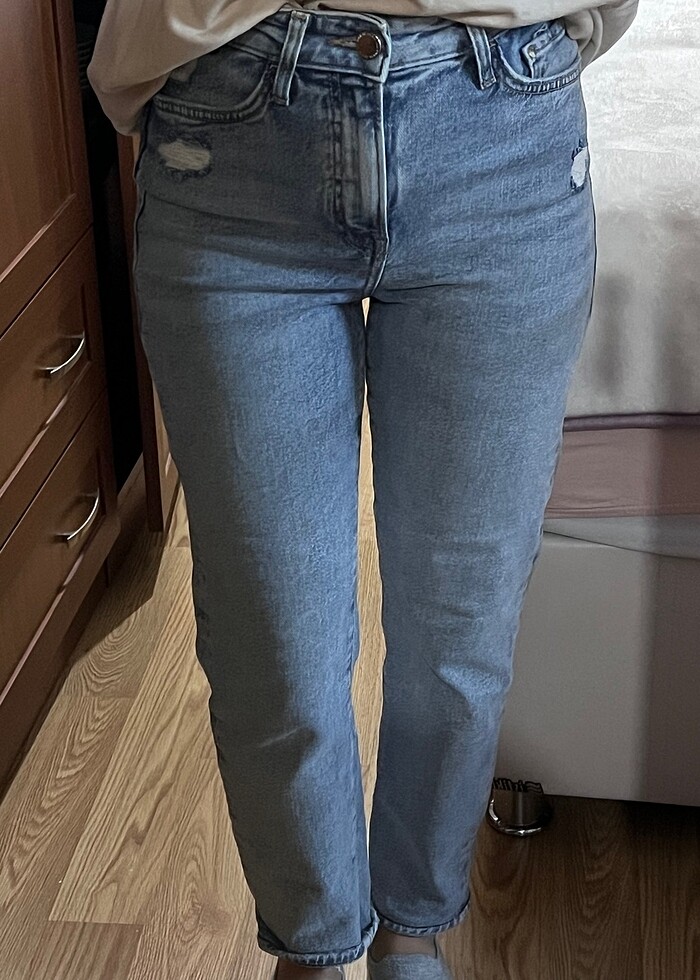 Mavi mom jean , süper yüksek bel , dar paça. - Görsel 5