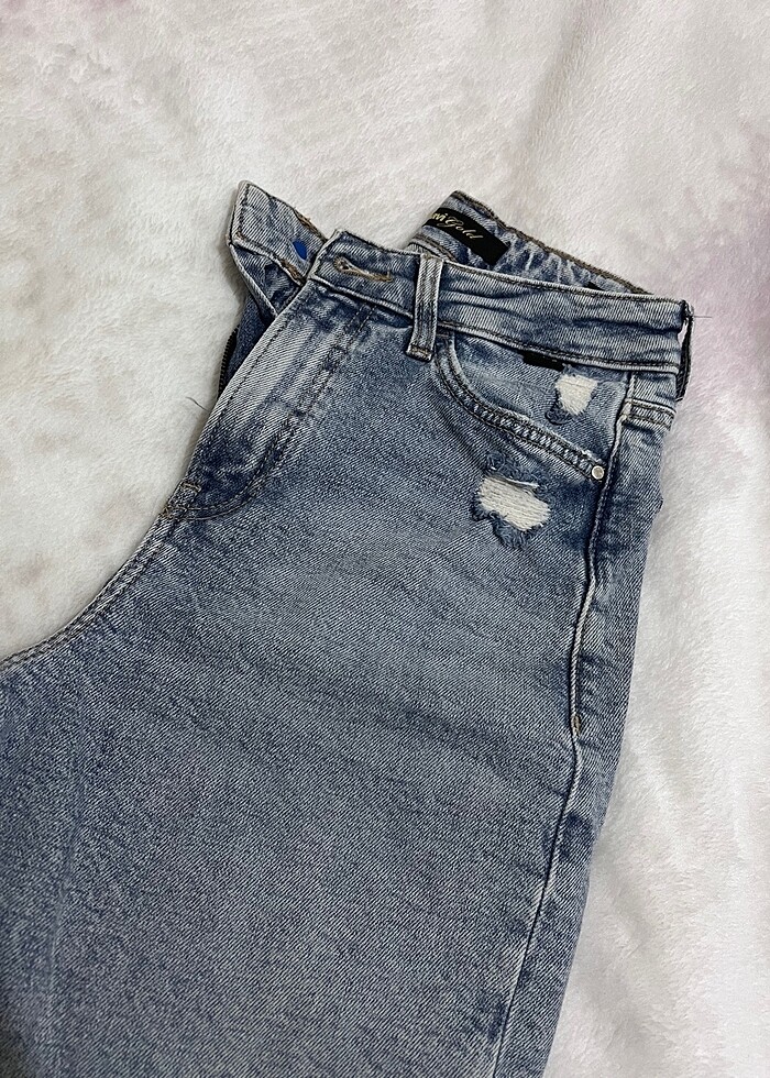 Mavi mom jean , süper yüksek bel , dar paça. - Görsel 3