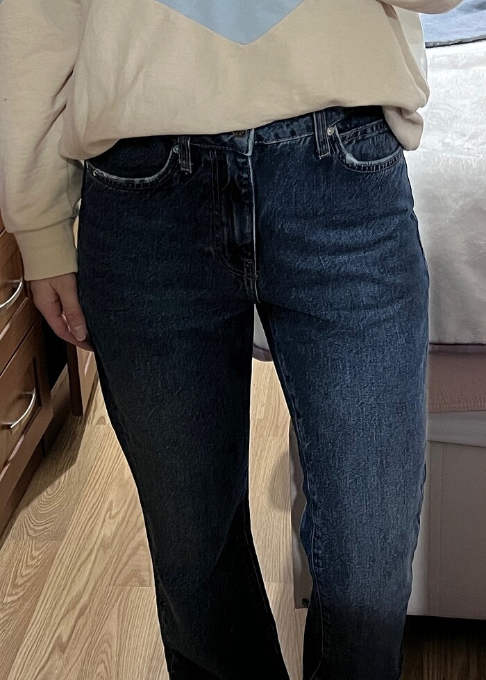 Mavi flare yüksek bel İspanyol paça - Görsel 3