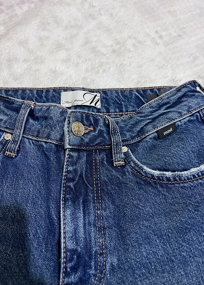 Mavi flare yüksek bel İspanyol paça - Görsel 2