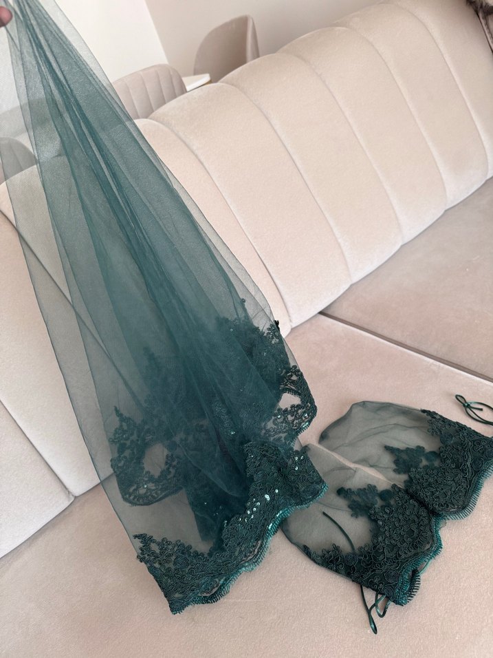 Yeşil gelin duvak eldiven set - Görsel 2