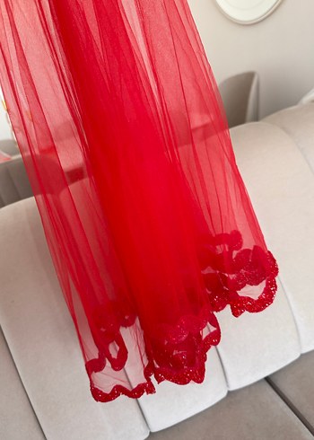 Kırmızı gelin duvak kuşak set - Görsel 2