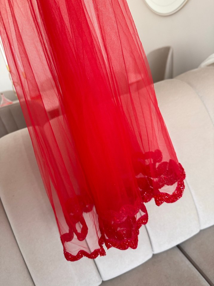 Kırmızı gelin duvak kuşak set - Görsel 2