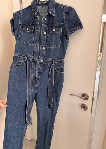 Kemerli Kadın Denim Tulum - Görsel 2