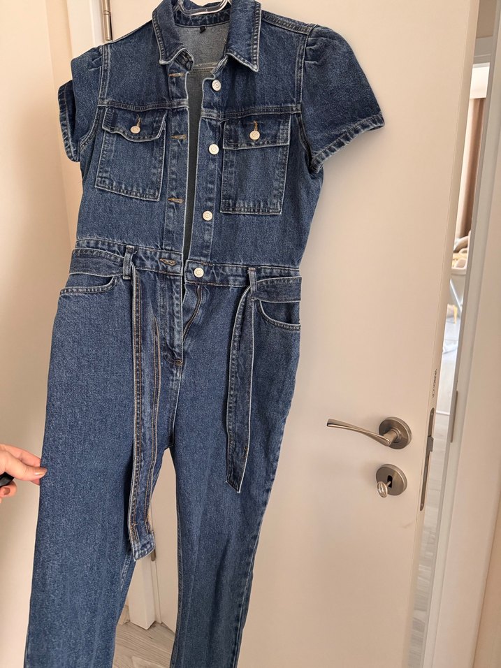 Kemerli Kadın Denim Tulum - Görsel 2