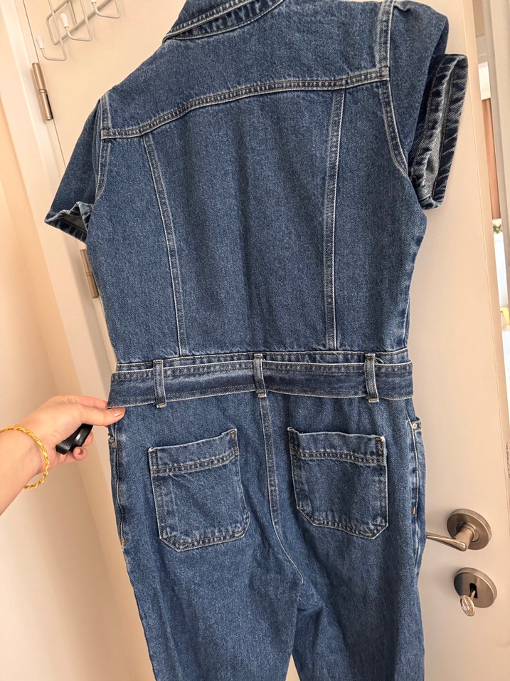 Kemerli Kadın Denim Tulum - Görsel 3