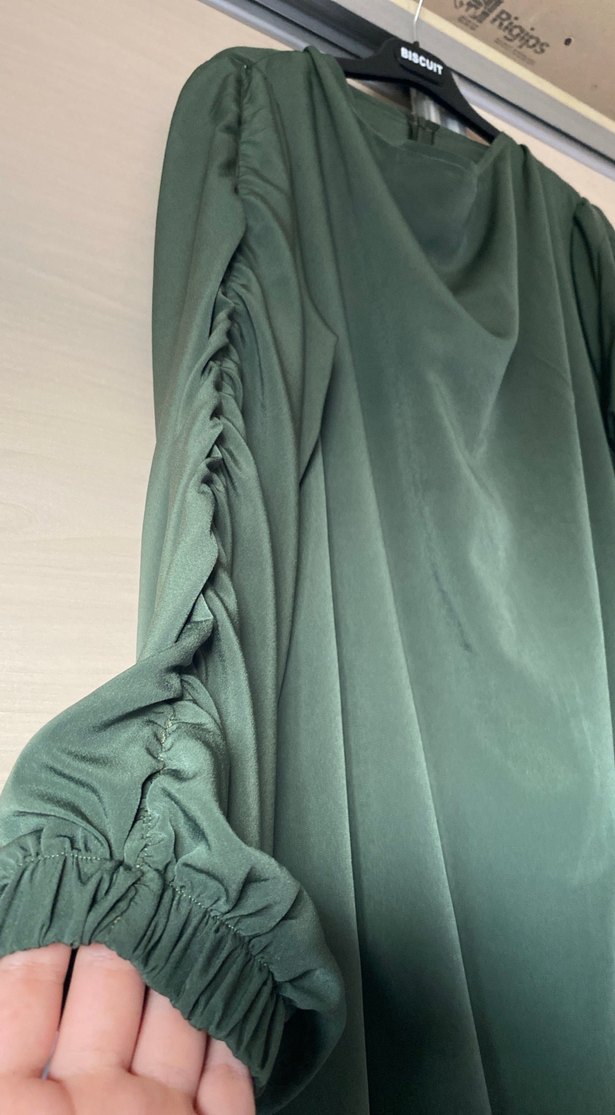 Koyu Yeşil Uzun Drapeli Kadın Elbise - Görsel 2