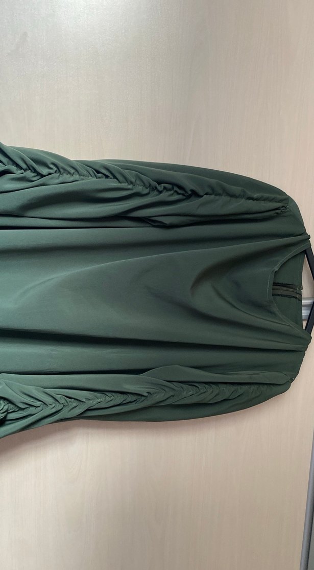 Koyu Yeşil Uzun Drapeli Kadın Elbise - Görsel 4