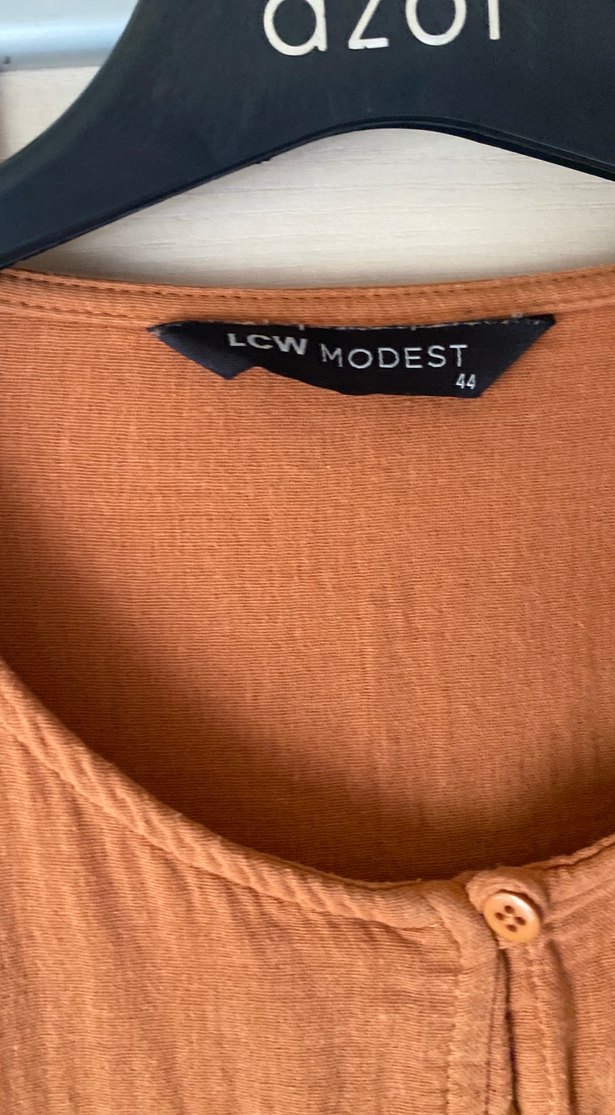 Uzun Kollu Bohem Tarz kiremit rengi Keten Elbise - Görsel 4