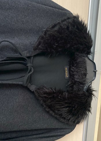 Gri Kürklü Kadın Midi Pelerin - Görsel 3