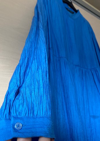 Mavi Piliseli Keten Tunik - Görsel 3