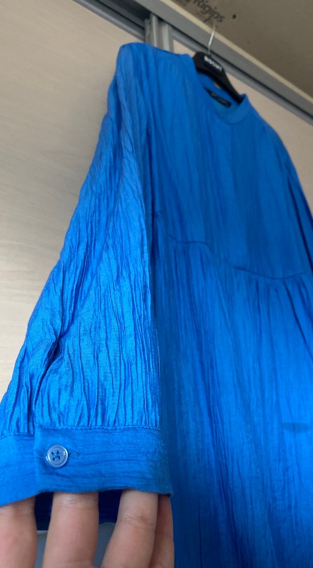 Mavi Piliseli Keten Tunik - Görsel 3