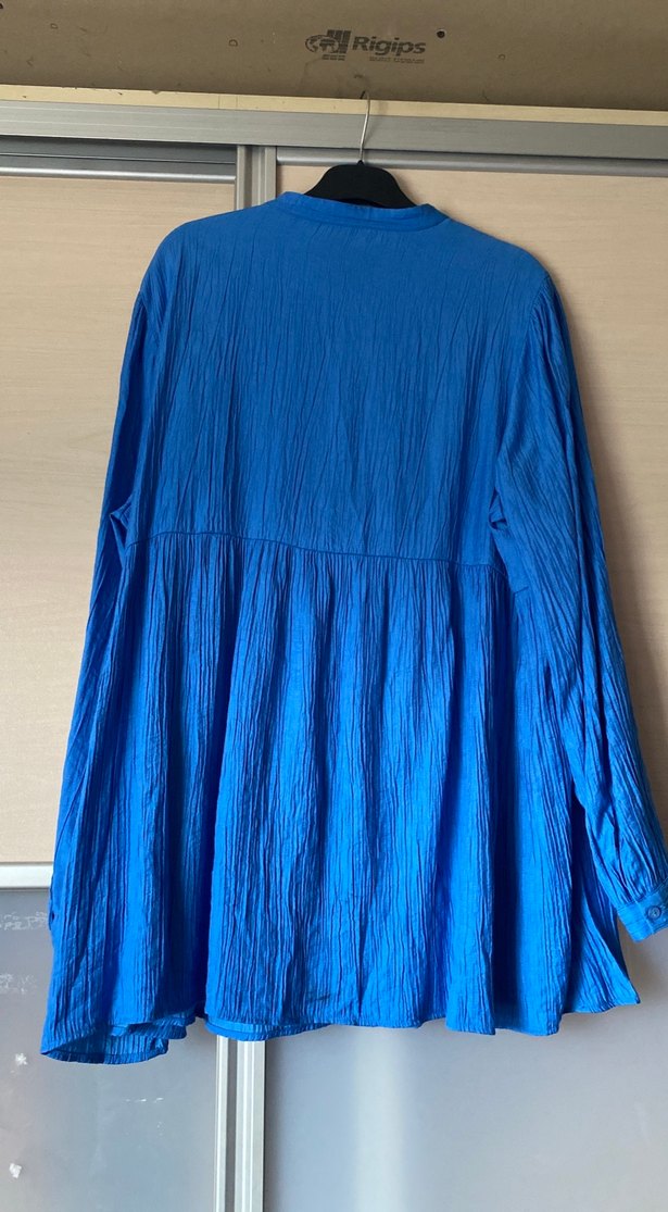 Mavi Piliseli Keten Tunik - Görsel 5