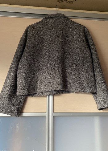 Gri Kısa Kadın Yün Kaban - Görsel 3