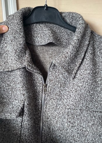 Gri Kısa Kadın Yün Kaban - Görsel 2