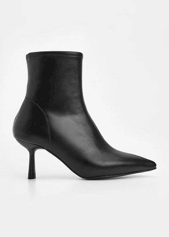 Siyah Deri Stiletto Topuklu Kadın Bot - Görsel 4