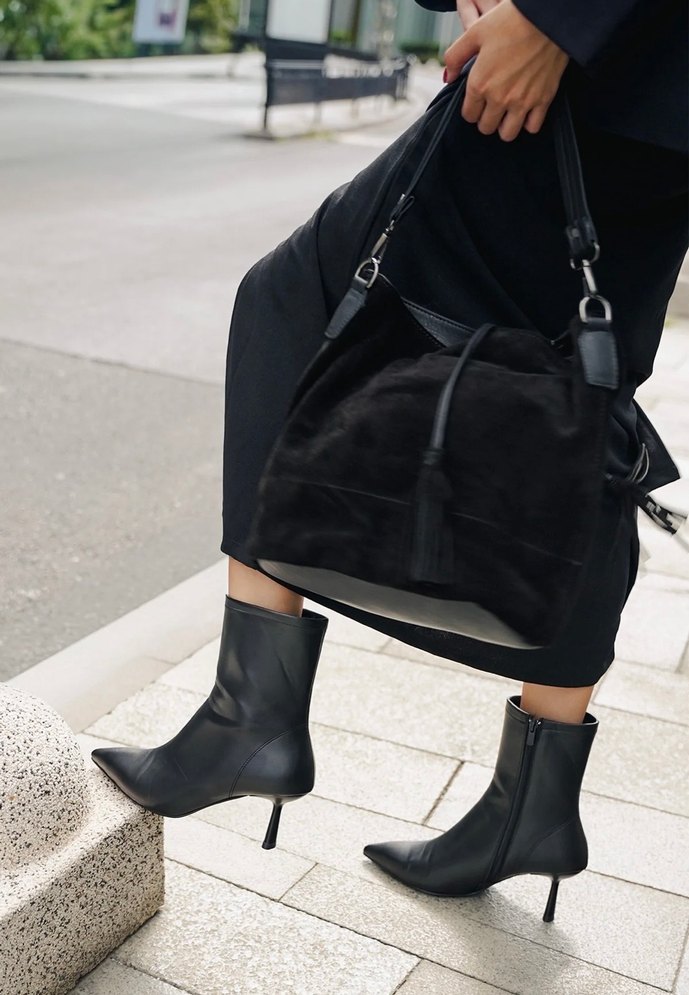 Siyah Deri Stiletto Topuklu Kadın Bot - Görsel 3