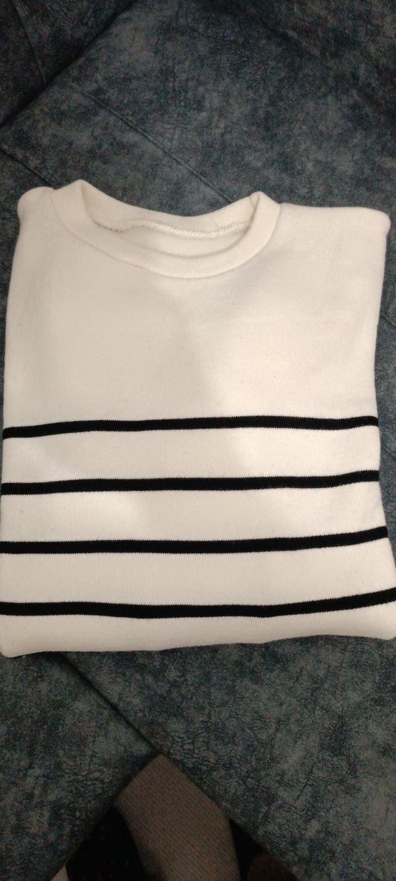 Kadın Beyaz Çizgili Pamuklu Triko Kazak - Görsel 2