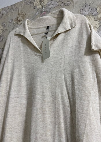 Bej Keten Uzun Kollu Kadın Elbise - Görsel 3