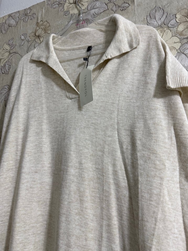 Bej Keten Uzun Kollu Kadın Elbise - Görsel 3