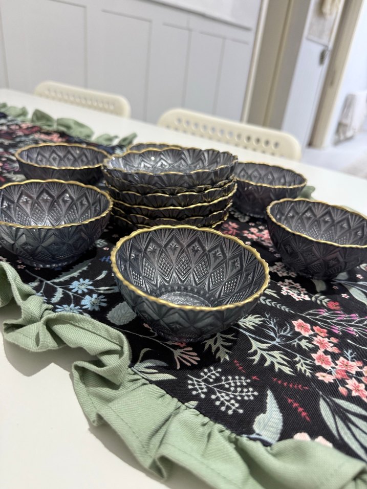 Nakış Desenli Siyah Bohem Servis Kasesi Takımı - Görsel 4