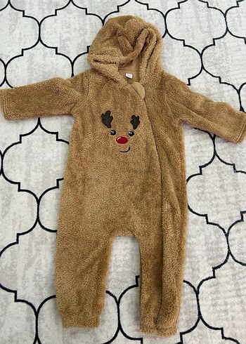 Kahverengi Nakışlı Bebek Tulumu