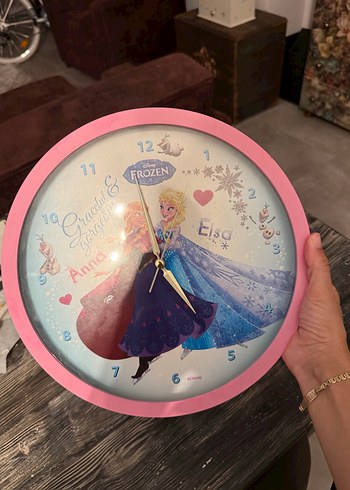 Beden pembe Renk Renkli Frozen Temalı Duvar Saati