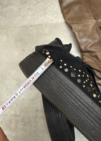 Siyah Süet Tüylü Topuklu Kadın Spor Ayakkabı - Görsel 7