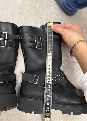 Siyah Deri Tokalı Blok Topuklu Botlar - Görsel 6
