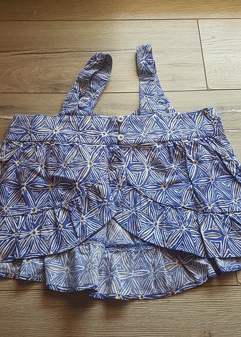 9 Yaş Beden mavi Renk Mavi Desenli Askılı Bluz ve Bol Kesim Pantolon