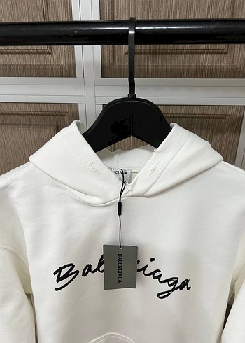 İthal Balenciaga Beyaz Kapüşonlu Erkek Sweatshirt - Görsel 4