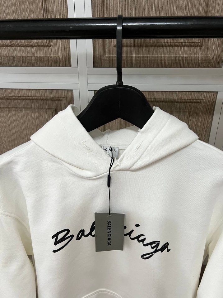 İthal Balenciaga Beyaz Kapüşonlu Erkek Sweatshirt - Görsel 4