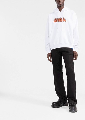 İthal Off White Siyah Baskılı Kapüşonlu Sweatshirt - Görsel 10