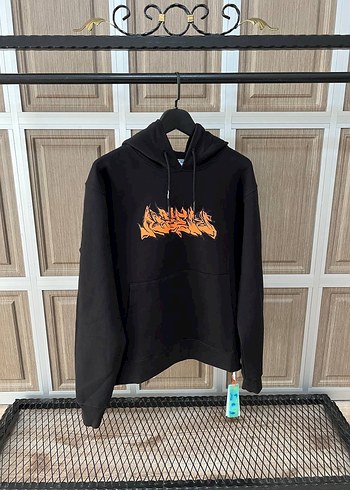 İthal Off White Siyah Baskılı Kapüşonlu Sweatshirt - Görsel 3