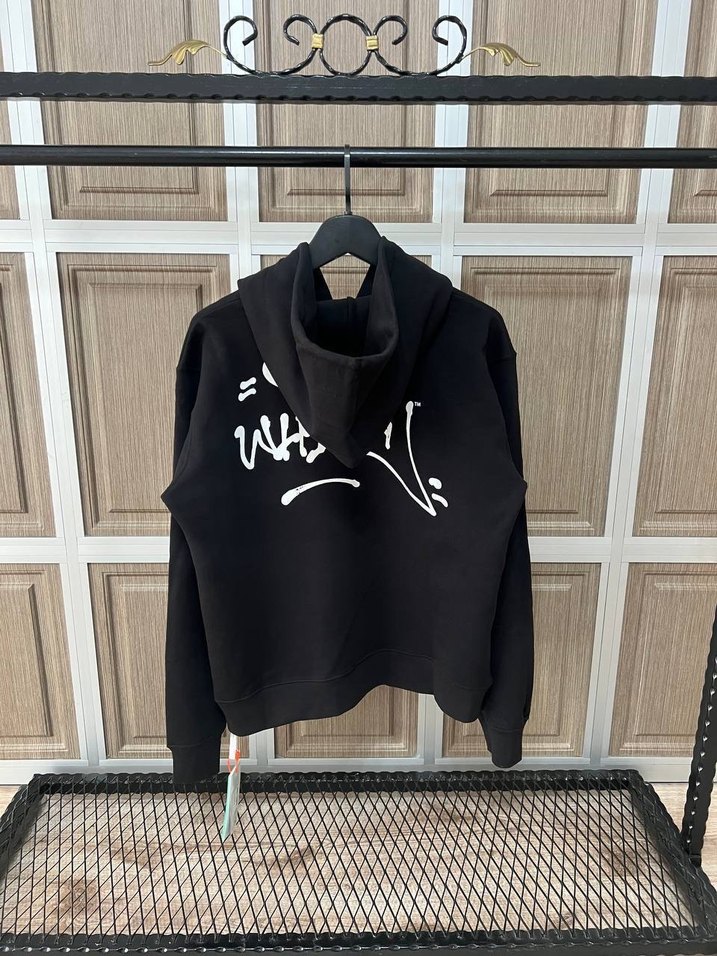 İthal Off White Siyah Baskılı Kapüşonlu Sweatshirt - Görsel 2