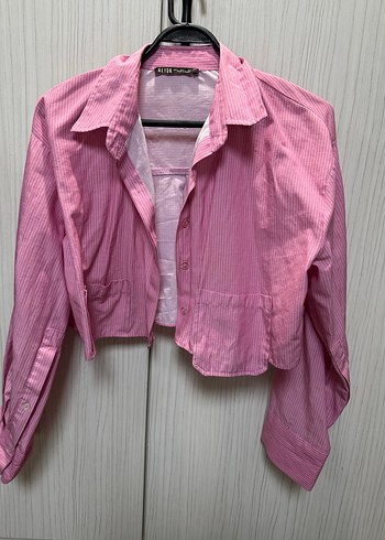 Düğmeli Pembe Uzun Kollu Kadın Gömlek - Görsel 2