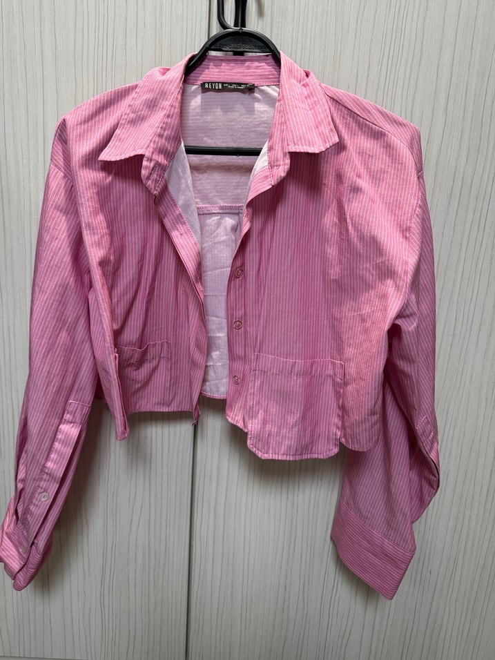 Düğmeli Pembe Uzun Kollu Kadın Gömlek - Görsel 2