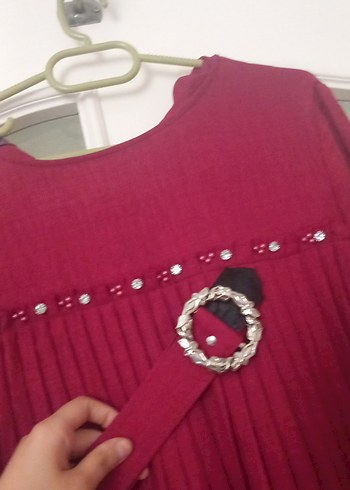 Bordo Pileli Uzun Kollu Kadın Elbise - Görsel 3