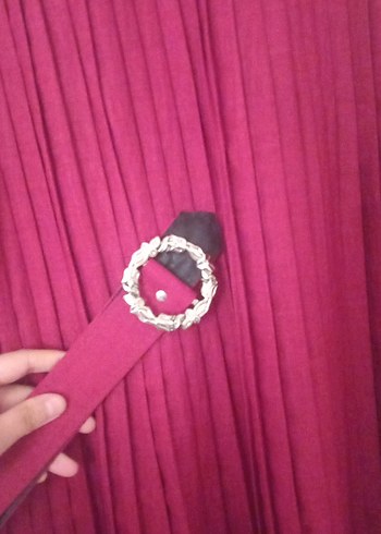 Bordo Pileli Uzun Kollu Kadın Elbise - Görsel 2