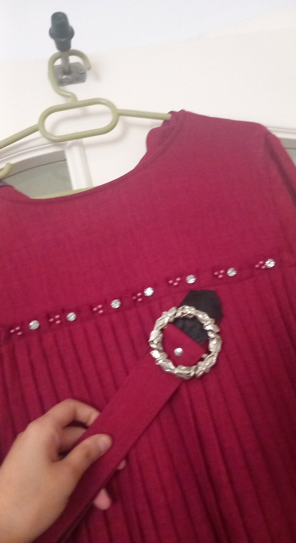 Bordo Pileli Uzun Kollu Kadın Elbise - Görsel 3