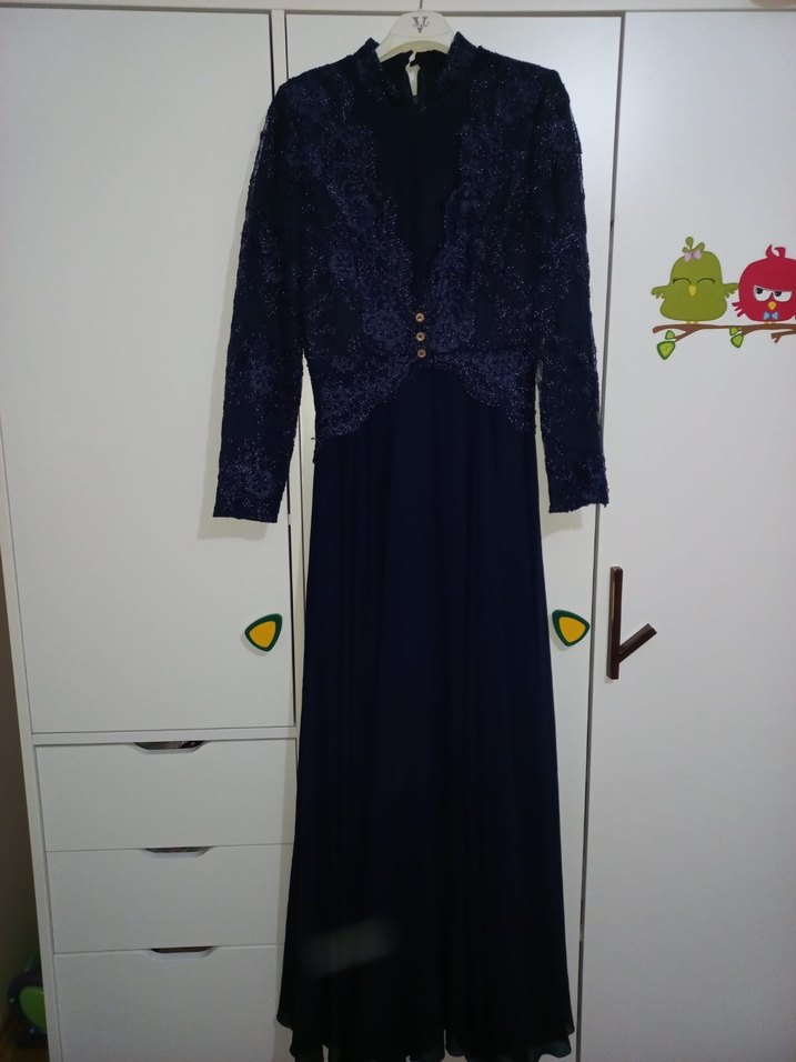 Lacivert Uzun Kollu Elbise - Görsel 4