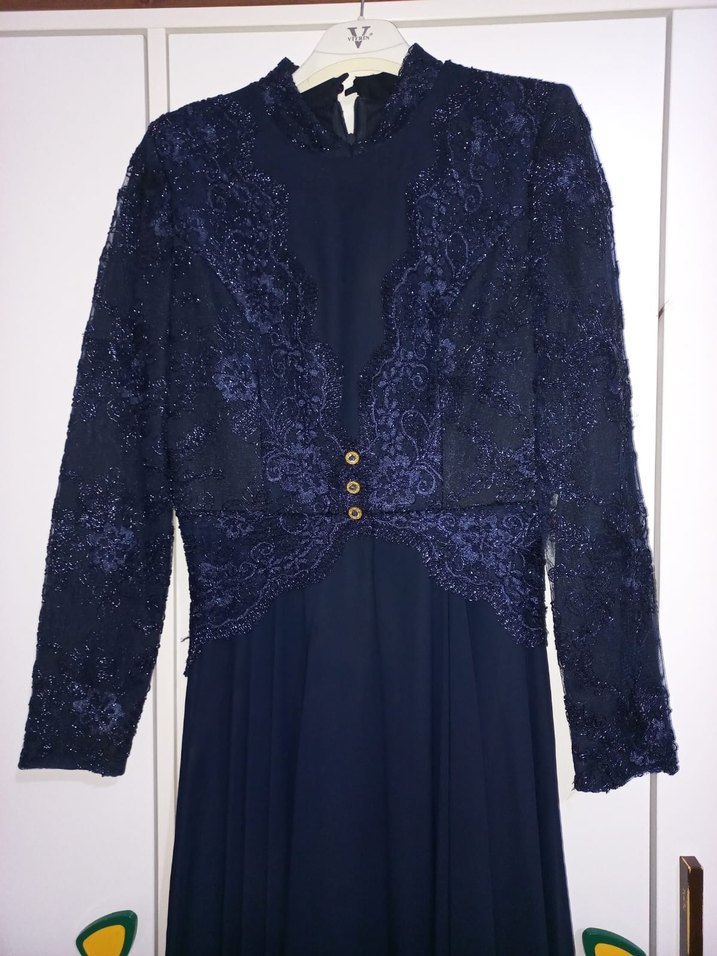 Lacivert Uzun Kollu Elbise - Görsel 5