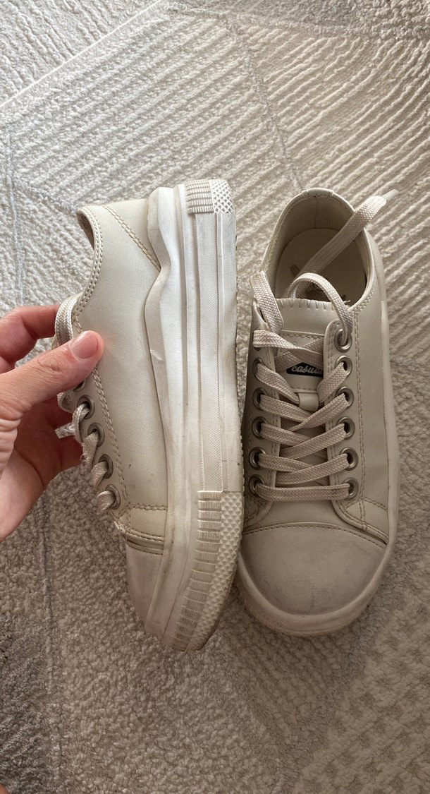 Krem bağcıklı çocuk spor ayakkabı - Görsel 4