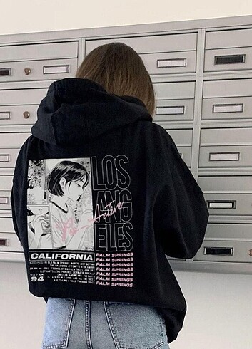 Diğer Harajuku Los Angeles Girl Unisex Siyah Kapşonlu