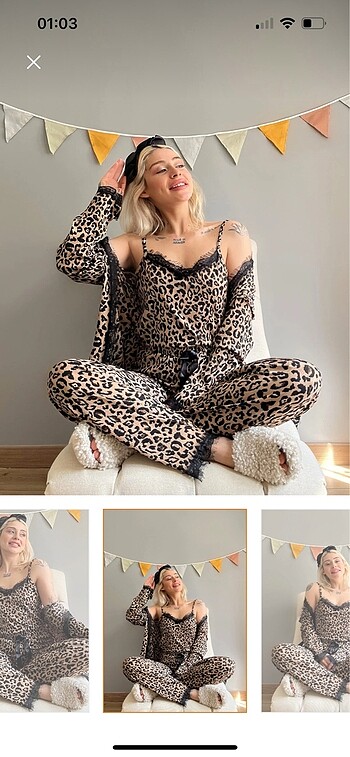 l Beden Leopar pijama takımı