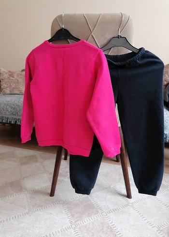 Kız Çocuk Pembe Baskılı Sweatshirt ve Siyah Eşofman - Görsel 2